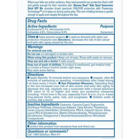Banana Boat Kids Sport Sunscreen Stick SPF 50, Kids Sunscreen Stick, Child Travel Sunscreen, 0.5 oz