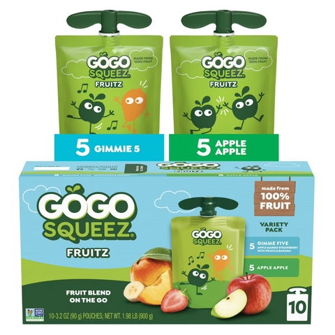 GoGo squeeZ Apple & Gimme 5 Applesauce & Fruit Puree Variety, 3.2 oz, 10 Ct
