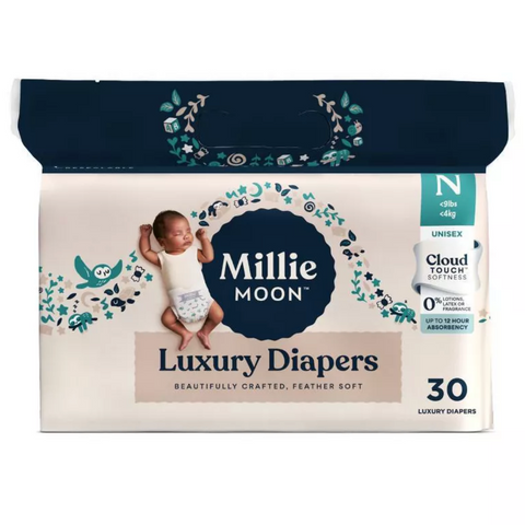 Millie Moon Luxury Disposable Diapers, Newborn - 30 Count