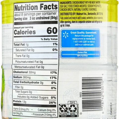 Great Value Chunk Chicken Breast, 12.5 oz Can, 2 Count