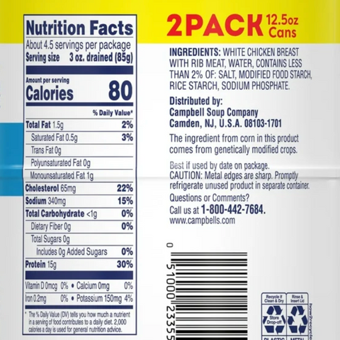 Swanson White Premium Chunk Chicken Breast with Rib Meat in Water, 12.5 oz. 2 Count