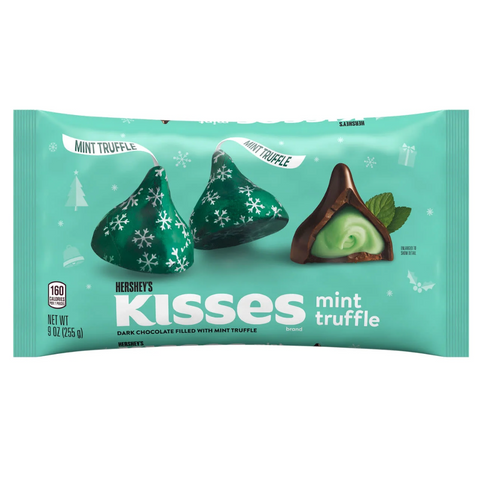 Hershey Kisses Mint Truffle Flavored Christmas Candy, 9 oz