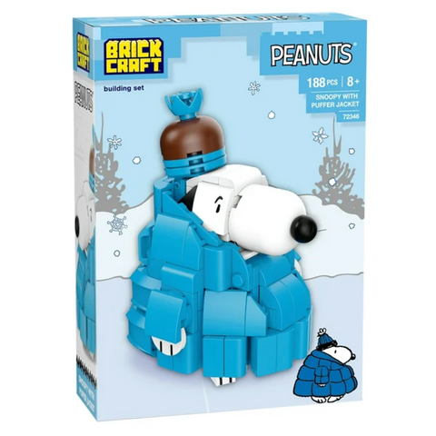 Brickcraft Peanuts Snoopy with Puffer Jacket Lights Out Grinch Decoration Building Kit (188-Piece Set), Christmas Decoration, Holiday Collectible Brick Toy
