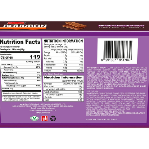 Britannia The Original Bourbon, Crème Biscuit with Chocolate, 14.11 oz