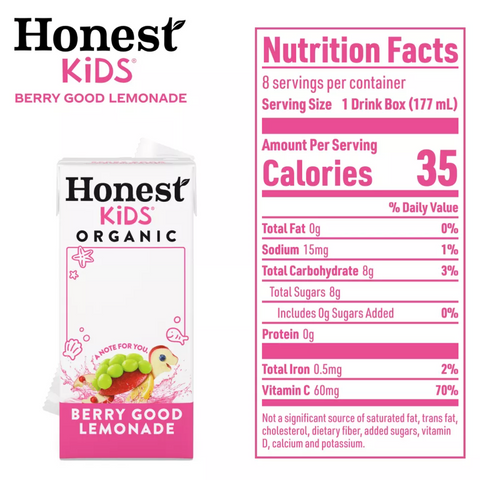 Honest Kids Organic Berry Lemonade Juice Drink, 6 fl oz, 8 Count