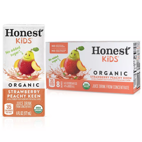 Honest Kids Organic Strawberry Peach Keen Juice Drink, 6 fl oz, 8 Count