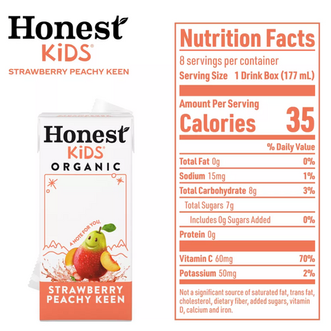 Honest Kids Organic Strawberry Peach Keen Juice Drink, 6 fl oz, 8 Count