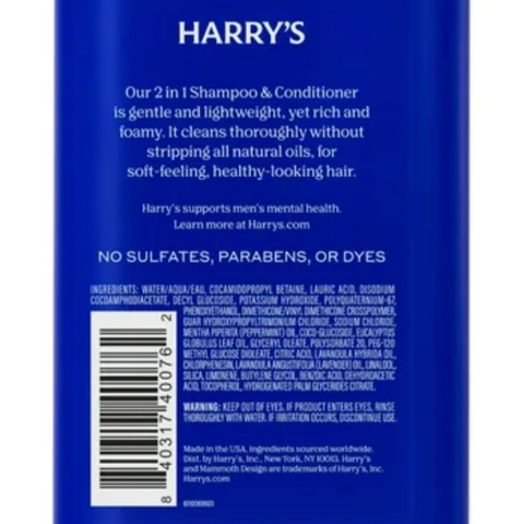 Harry's Men's 2 in 1 Shampoo and Conditioner, Original Aspen Scent, 14 fl oz