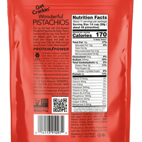 Wonderful Pistachios No Shells Chili Roasted Nuts, 11 oz.