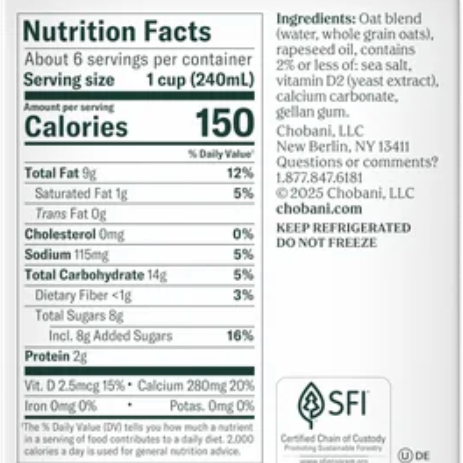 Chobani Oatmilk Extra Creamy, 52 fl oz