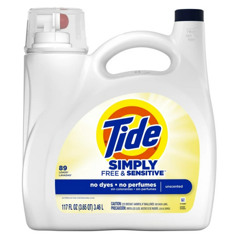 Tide Simply Laundry Detergent Liquid, Free & Sensitive, 117 fl oz