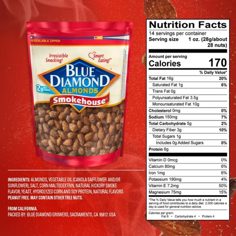 Blue Diamond Almonds, Smokehouse, 14 oz