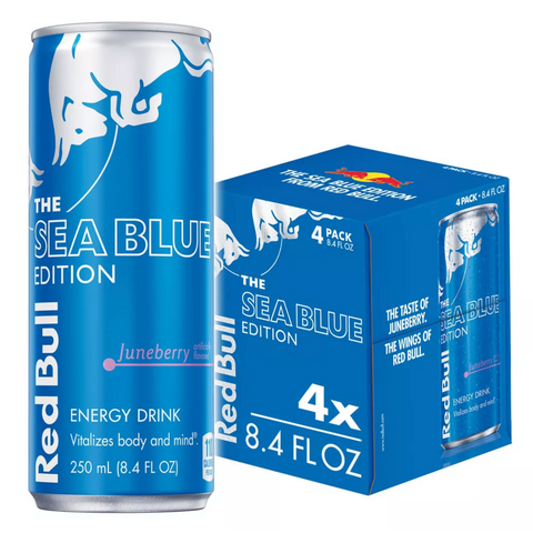 Red Bull Sea Blue Edition Energy Drink, Juneberry, 114mg Caffeine, 8.4 fl oz, 4 Count