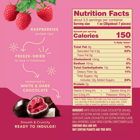 Tru Fru Freeze Dried Raspberries in Dark & White Chocolate, 3.4 oz