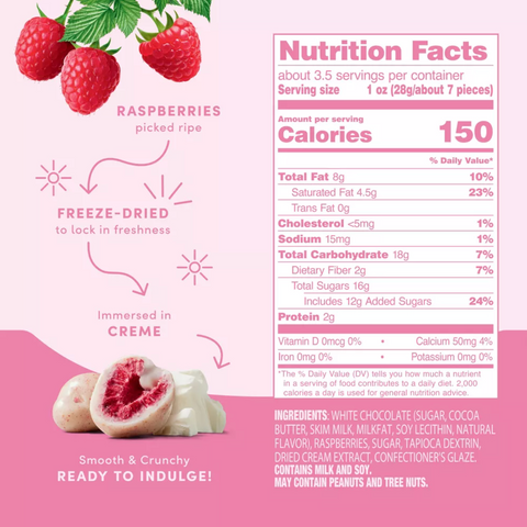 Tru Fru Freeze Dried Raspberries & Crème, 3.4 oz