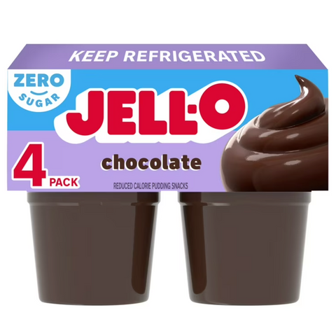 Jell-O Chocolate Zero Sugar Pudding Snack Cups, 4 Ct