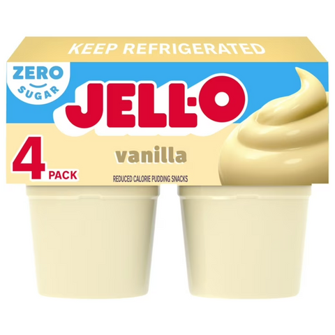 Jell-O Vanilla Zero Sugar Pudding Snack Cups, 4 Ct