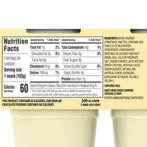 Jell-O Vanilla Zero Sugar Pudding Snack Cups, 4 Ct