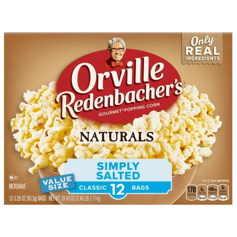 Orville Redenbacher’s Popcorn, Naturals Simply Salted Flavor Popcorn, 3.29 oz., 12 Ct