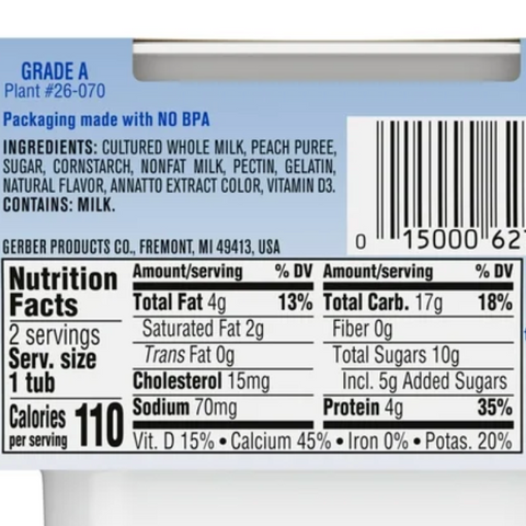 Gerber Yogurt Blends Stage 3 Baby Snacks Peach, 4 oz, 2 Count