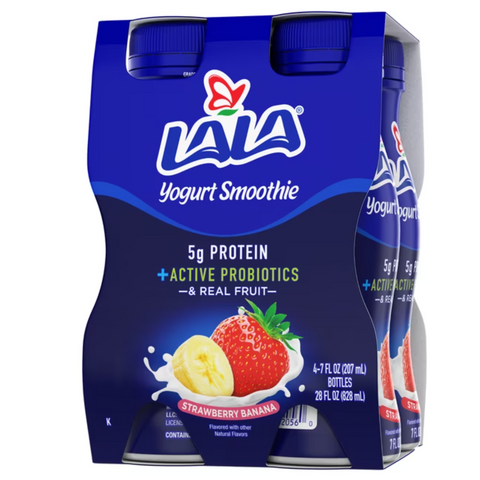 LALA Probiotic Protein Yogurt Smoothie Drink, Low Fat, Strawberry Banana, 7 oz, 4 Count