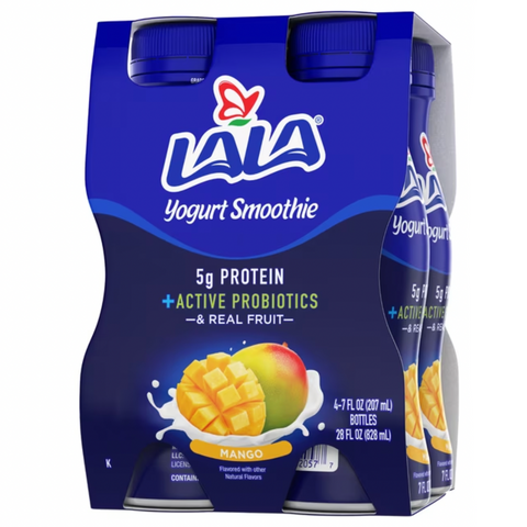 LALA Probiotic Protein Yogurt Smoothie Drink, Low Fat, Mango, 7 oz, 4 Count