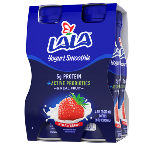 LALA Probiotic Protein Yogurt Smoothie Drink, Low Fat, Strawberry, 7 oz, 4 Count