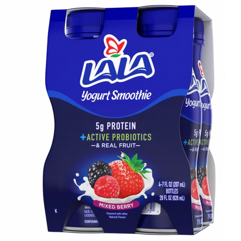 LALA Probiotic Protein Yogurt Smoothie Drink, Low Fat, Mixed Berry, 7 oz, 4 Count
