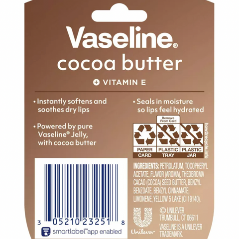 Vaseline Lip Therapy Mini Lip Balm, Cocoa Butter, Travel Size, 0.25oz
