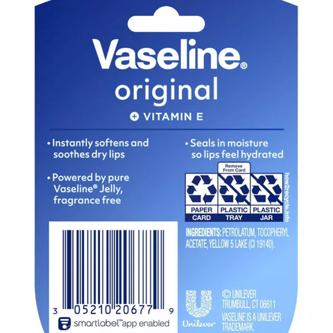 Vaseline Lip Therapy Mini Lip Balm, Original, Travel Size, 0.25oz
