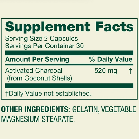 Spring Valley Activated Charcoal Dietary Supplement Capsules for General Wellness, 520 mg, 60 Count
