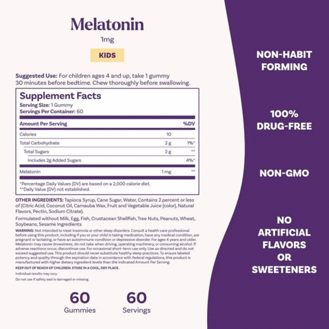 Natrol® Kids Melatonin, Sleep Gummies for Children, Raspberry Flavor, 1mg, 60 Count