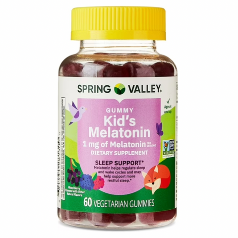 Spring Valley Kids Melatonin Dietary Supplement Gummies, Raspberry, 1 mg, 60 Count