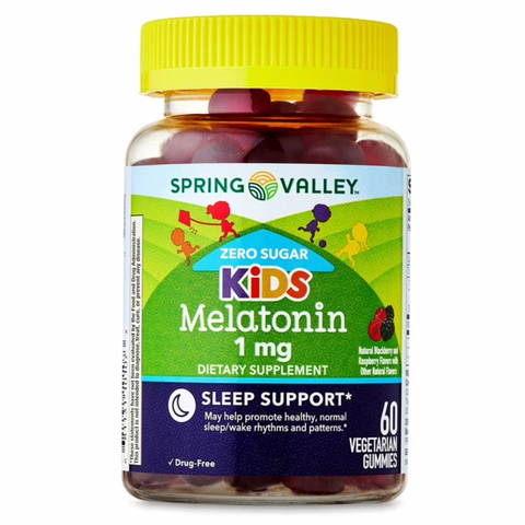 Spring Valley Zero Sugar Kids Melatonin Sleep Support Dietary Supplement Gummies, Blackberry and Raspberry, 1 mg, 60 Count