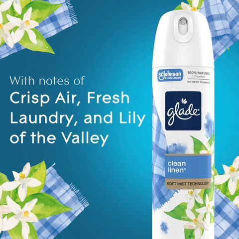 Glade® Odor Fighting Soft Mist Air Freshener Room Spray, Clean Linen®, 7.3oz.