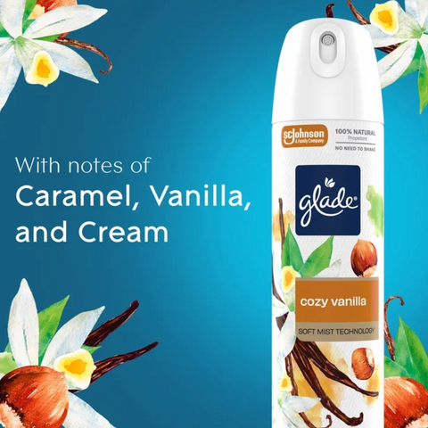 Glade® Odor Fighting Soft Mist Air Freshener Room Spray, Cozy Vanilla, 7.3oz.