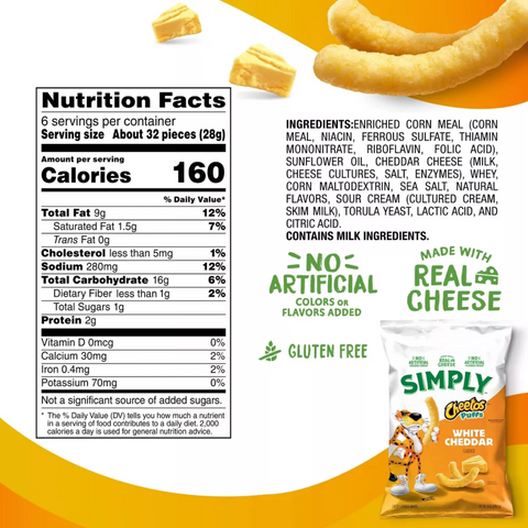 Simply Cheetos Puffs Cheese Flavored Snacks, White Cheddar, 6 Oz