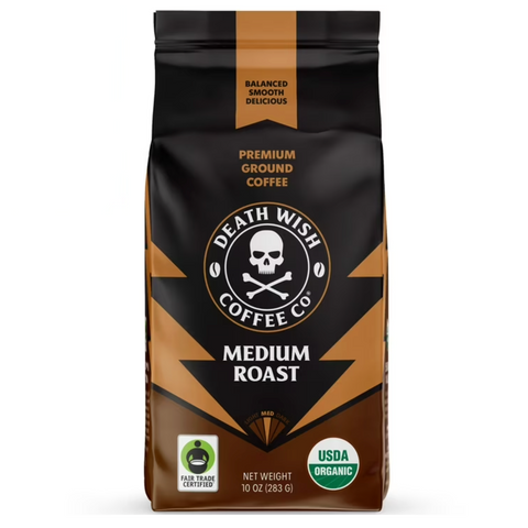 Death Wish Medium Roast Ground Coffee Organic Fair Trade, 10oz