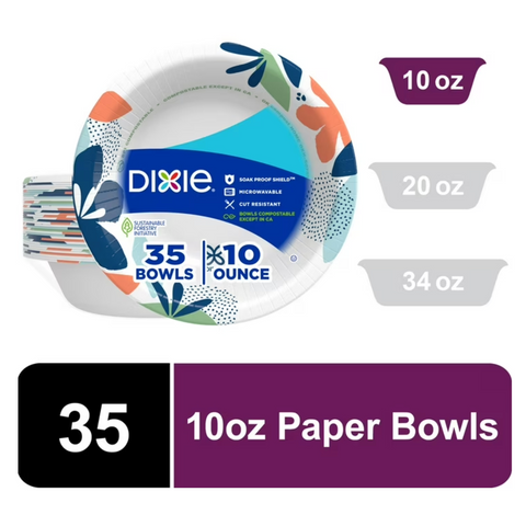 Dixie Disposable Paper Bowls, 10 oz, Multi-Color, 35 Count