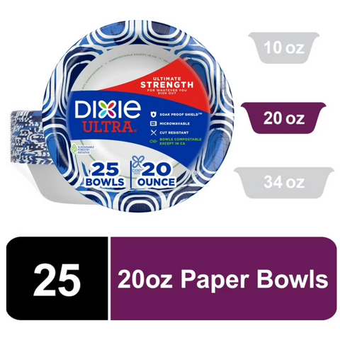 Dixie Ultra Disposable Paper Bowls, 20 oz, Multi-Color, 25 Count