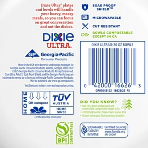 Dixie Ultra Disposable Paper Bowls, 20 oz, Multi-Color, 25 Count