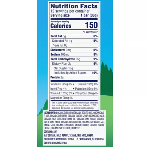 Zbar Iced Oatmeal Cookie Granola Bar Organic, 15.24oz, 12 Count