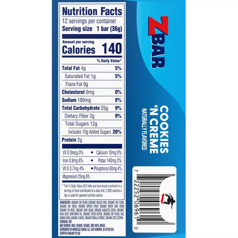 Zbar Cookies N' Crème Organic Granola Bars, 15.24oz, 12 Count
