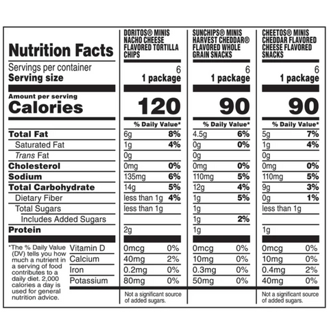 Frito-Lay Minis Doritos Cheetos and SunChips Snacks Variety Pack, 18 Ct