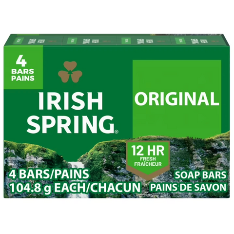 Irish Spring Original Deodorant Bar Soap for Men, With Flaxseed Oil, 3.7 oz Bar, 4 Count