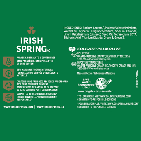 Irish Spring Original Deodorant Bar Soap for Men, With Flaxseed Oil, 3.7 oz Bar, 4 Count