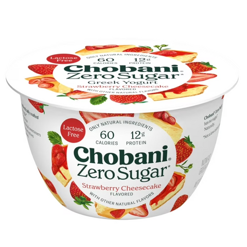 Chobani Zero Sugar Non-Fat Greek Yogurt Strawberry Cheesecake, 5.3 oz