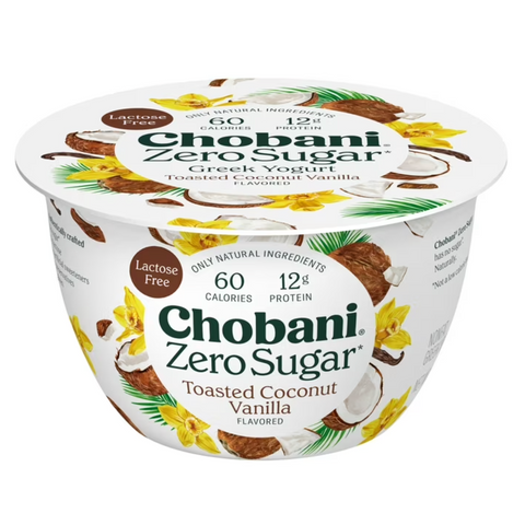 Chobani Zero Sugar Non-Fat Greek Yogurt Toasted Coconut Vanilla, 5.3 oz