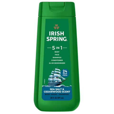 Irish Spring 5 in 1 Moisturizing Body Wash for Men, Sea Salt & Cedarwood Scent, 20 oz