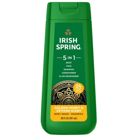 Irish Spring 5 in 1 Moisturizing Body Wash for Men, Golden Honey & Vetiver Scent, 20 fl oz